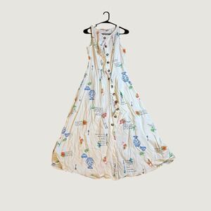 ASOS Design Maxi Dress Recipe Print Button Front Cotton Linen Ivory